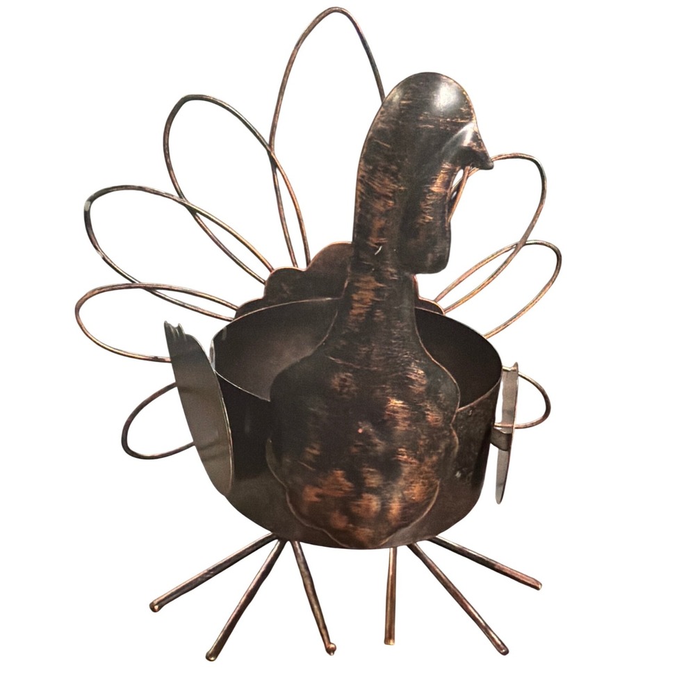Sur La Table 7-Inch Copper Metal Tealight Turkey Candle Holder NEW